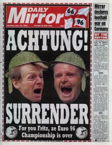 The Daily Mirror declares a footballing war on Germany. Lame.