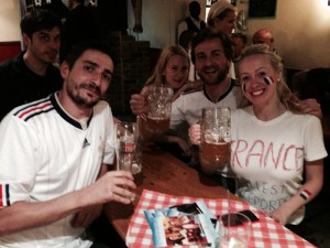 A small but enthusiastic posse of French supporters at the Bavarian Beerhouse.